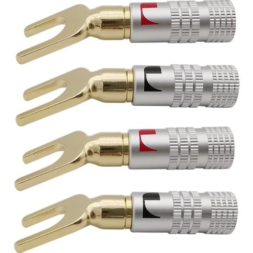 4Pcs Gold plated Y U Shape Banana Plug Audio Speaker Plugs Screw Fork Spade Cable Wire Connector for Binding Post