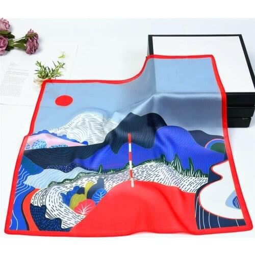 53cm Spring Silk Scarves Women Hand Painted Mountains And Rivers Summer Square Scarf Kerchief Brand Neckerchief For Ladies