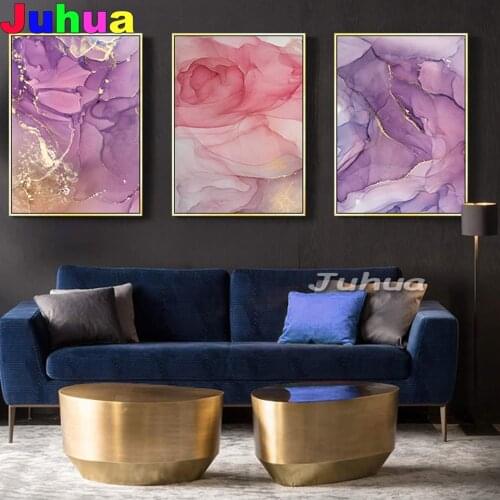 5D DIY Diamond Painting Pink Ink Modern Abstract painting Mosaic Drill Full Square/Round Diamond Embroidery Triptych painting
