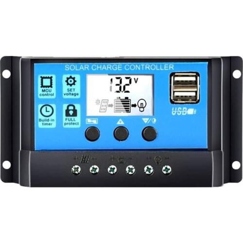 Auto Solar Charge Controller 10A 20A 30A PWM With LCD Dual USB 5V Output Solar Cell Panel Regulator PV Home