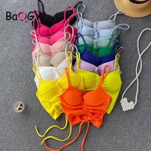 BaQGW 15 Colors Summer Women Fashion Sexy V-Neck Bandage Solid Knitted Tank Top Solid Color Crop Tops Sexy Strap Bra Basic Camis