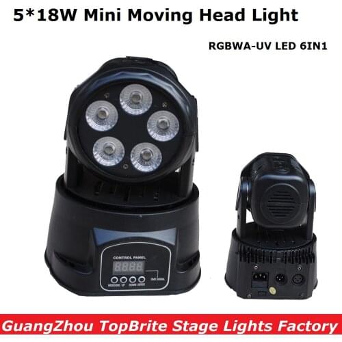 Free Shipping 1Pcs LED Moving Head Mini Wash 5X18W RGBWA-UV 6IN1 With DMX 11/15 Chs LED Effect Stage Laser Light Factory Price