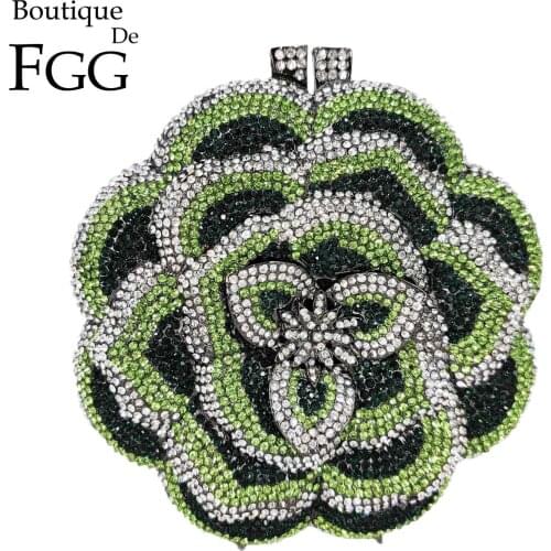Boutique De FGG Mini Rose Flower Shape Women Evening Bags Party Dinner Crystal Clutch Purses Wedding Bridal Rhinestone Handbags