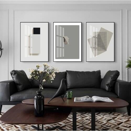 Cuboid Black and White Square Straight line crossing Geometry Minimalism Abstract Modern Wall Poster Picture for Home Decoration