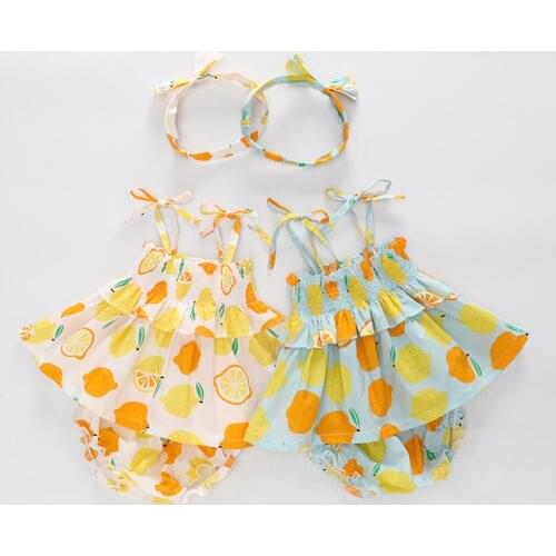 Childrens suit 2021 summer new baby princess dress girls dress suit hair band