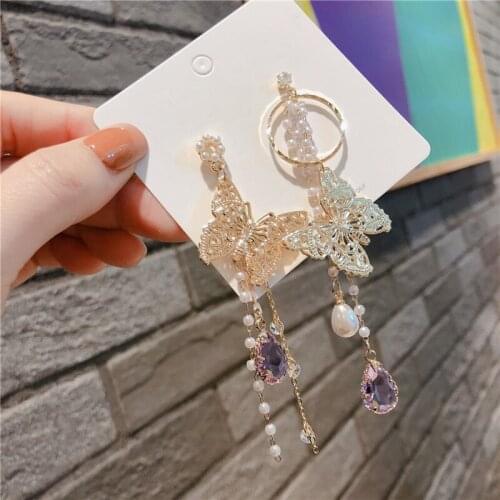Butterfly Pearl Elegant Large Earrings Long Design Vintage Tassel Drop Dangle Earrings for Woman