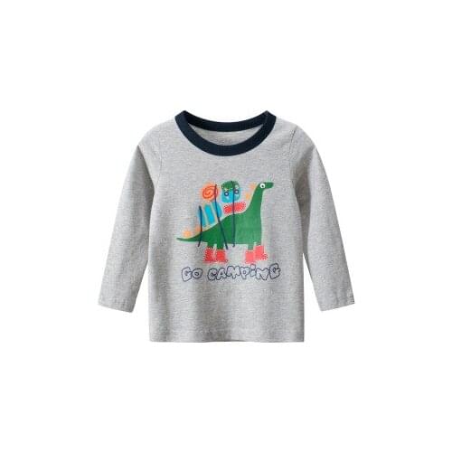 Little Boys Long Sleeve T-shirt Creative Dinosaur with Shoes Letter Printing Round Collar Top Children Casual Clothes 1-9 Years
