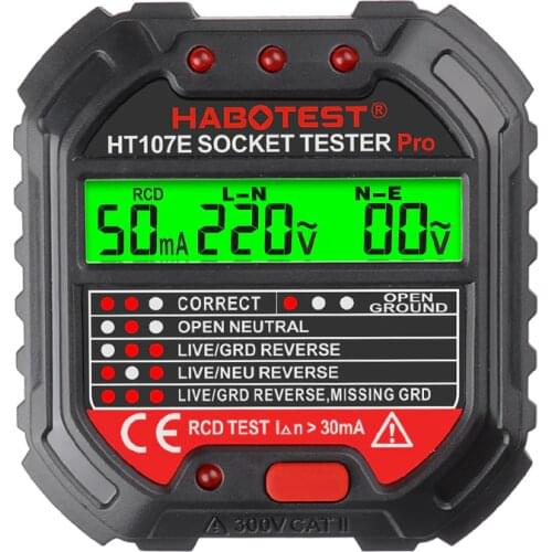 HABOTES 107 GFCI Outlet Tester Voltage 90-250V Socket Tester Automatic Electric Circuit Polarity Voltage Detector Breaker Finder