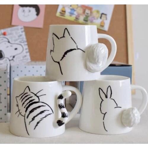 Lovely animal 3D relief Coffee Cup Mug cat dog rabbit couple water cup