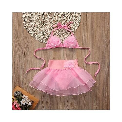 2pcs Baby Set Toddler Kids Baby Girls Clothes Belt Pink Floral V Neck Tankini Bikini+Lace Mini Undearwear Bathing Suit Beachwear