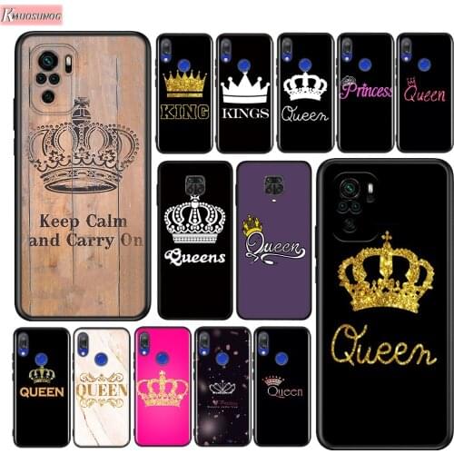 King Queen Couple Crown Silicone Cover For Xiaomi Redmi Note 10 10S 9 9S Pro Max 9T 8T 8 7 6 5 Pro 5A Phone Case