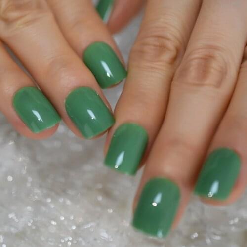 Short Glossy Green False Nail Summer Daily Art Nail Professional Nartificial Acrylic Nails Gel Forms Ail Tips