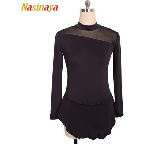 Costume Figure Skating Dress Black Mesh 14 Colors long sleeve Ice Skating Skirt for Girl Women Kids Customized polyamide