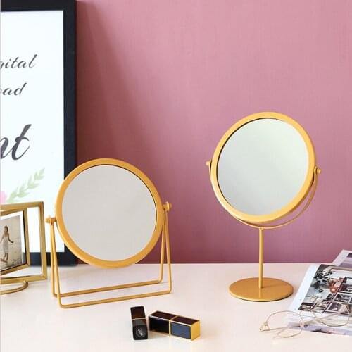 European Round Wrought Iron Single-Sided Desktop Mirror Simple Portable Girl Desktop Dressing Table Mirror