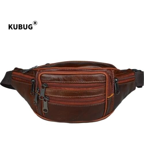 KUBUG Men Running Bag Small Business Purse Cowhide Running Bag Large Capacity Sports Running Bag Cross-body Bag
