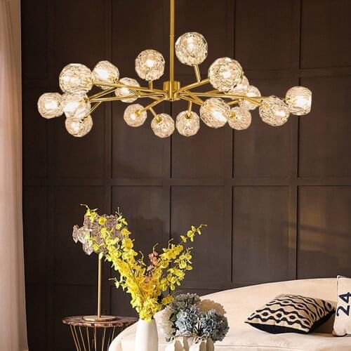 Postmodern chandelier all copper light luxury simple Nordic living room dining room bedroom crystal lighting branch Chandelier
