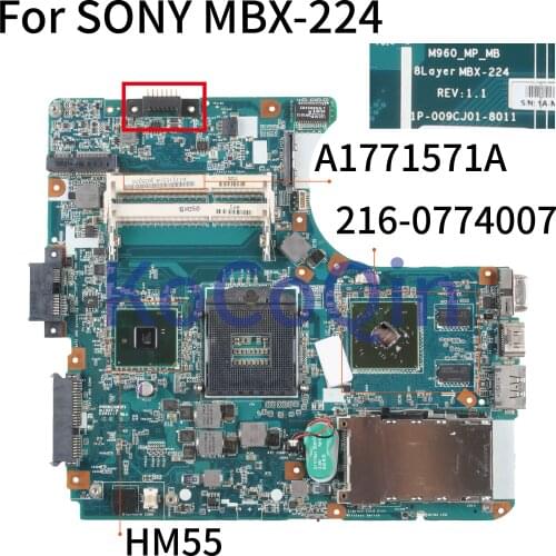 KoCoQin laptop Motherboard For SONY MBX-224 M960 1P-009CJ01-8011 A1771571A HM55 Mainboard