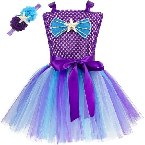 Cute Mermaid Dress for Girls Kids Purple Princess Tutu Dress Children Mermaid Party Decoration Toddler Girls Halloween Costume