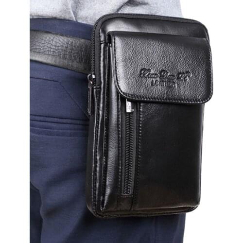 Men Genuine Leather Cross Body Fanny Waist Hook Pack Belt Cell/Mobile Phone Bag Case Purse Casual Small Messenger Shoulder Bags