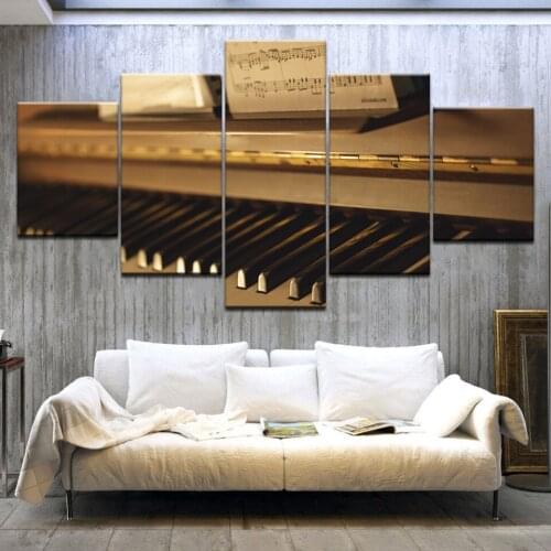 Posters Wall Art Modern Modular Canvas HD Prints Music Pictures 5 Pieces Piano Keys Paintings Framework Living Room Home Decor