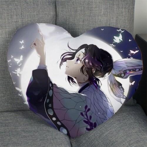 Kochou Shinobu Pillow Cover Home Office Wedding Decorative Pillowcase Heart Shaped Zipper Pillow Cases Satin Fabric Best Gift