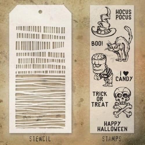 2021 New Halloween Zombie Cat Retro Clear Stamps and Stencil Set For DIY Making Greeting Card Scrapbooking No Metal Cutting Dies