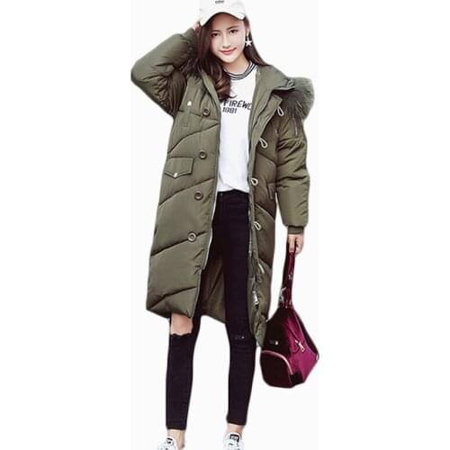 NEW HOT WOMEN WINTER JACKER 2017 MID-LENGTH LOOSE LARGE FUR COLLAR HOODED THICK WARM FEMALE PARKAS COTTON WADDED COAT ZL661