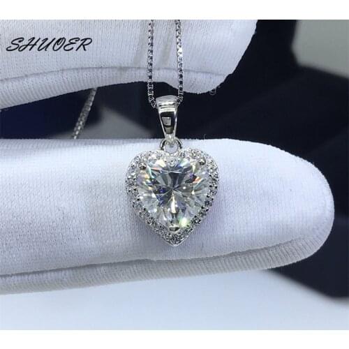 Classic 2 Carat Pass Diamond Tester D Color Heart Moissanite Pendant Necklace 925 Silver Brilliant Cut Love Stone Necklaces