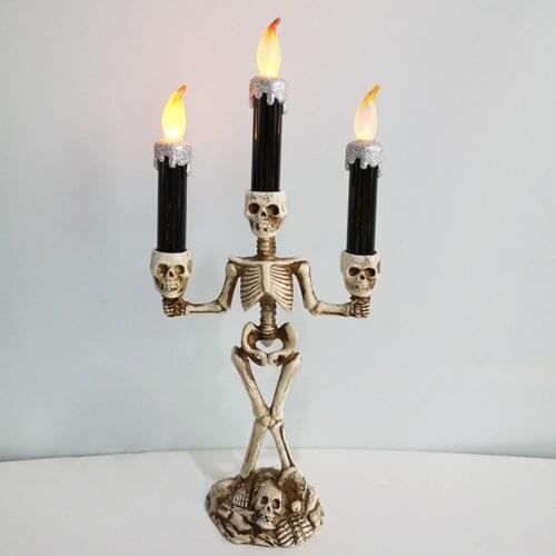 Battery Operated Halloween Skull Candle Holder Light Triple LED Halloween Candles Flameless Holder Stand Festival Decor