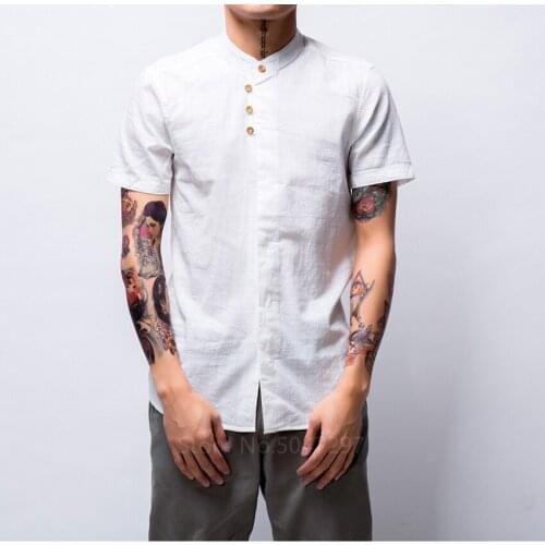 Summer Men Fashion Linen Shirts Navy White Shirt Clothing for Man Short Sleeve Slim Fit Clothes Male Tops Loose Chinese Style