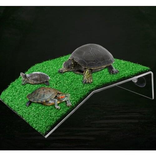 Turtle Basking Drying Platform Suction Cup Tortoise Climbing Ladder Simulated Lawn Landscaping for Reptile Fish Tank Aquarium De