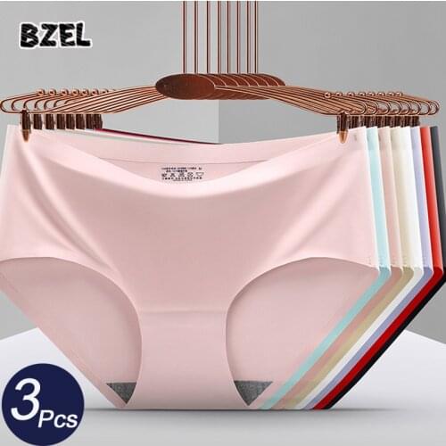 BZEL 3Pcs/lot Sexy Women Sport Panties Set Underwear Seamless Silk Briefs Low Waist Woman Intimates Comfort Lady Lingerie Panty