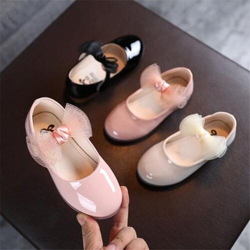 Girls Princess Shoes Toddlers Flats Lace Bow-knot PU Patent Leather Shoes For Little Children Sweet Soft Kids Dress Shoes 22-31