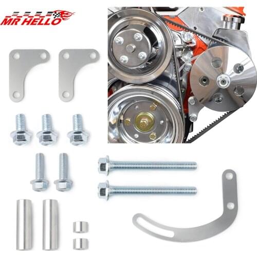Billet SBC Power Steering Pump Bracket Billet Aluminum V-Belt Slotted Adjustable LWP 350 Small Block For Chevy Long Water Pump 5