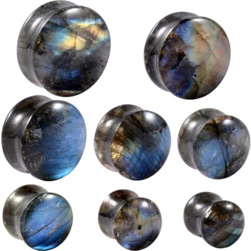 2Pcs Labradorite Ear Plugs Glow Stone Ear Gauges Ear Expander Ear Tunnels Ear Weight Earring Double Flared Body Piercing Jewelry