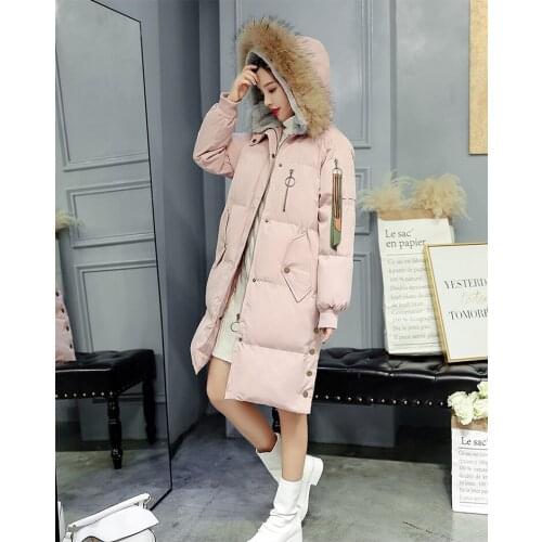 Winter Jacket Women Down cotton Padded Jacket 2020 New Korean Print Long Hooded Natural Fur Coats Female Parkas Outwear LX2310