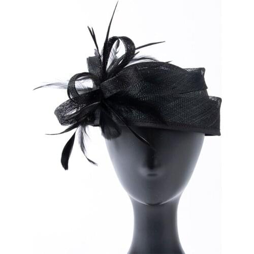 Vintage England Ladies Sinamay Headwear Feather Fascinator Hat Photo Shoot Wedding Cocktail Party Women Sinamay Hat Headpieces