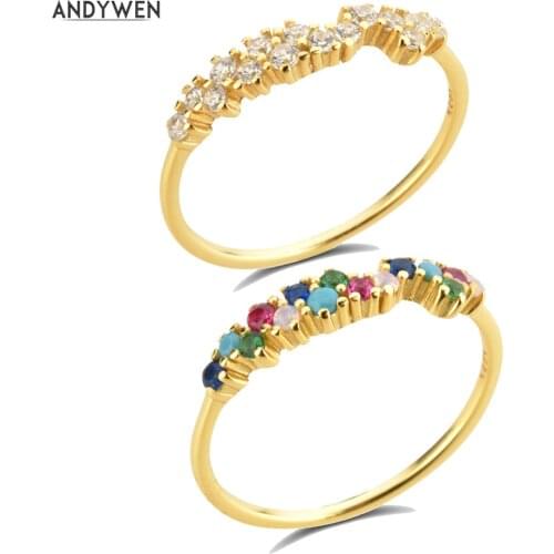 ANDYWEN 100% 925 Sterling Silver Guadaloupe Simple Sparkle Tutti Frutti Ring Clear Rainbow Women Wedding Jewelry Circle Luxury