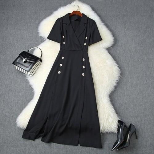 New superior 2021 quality summer grace Short sleeve dress with suit collar Casual Women Office work split Dress party dresses