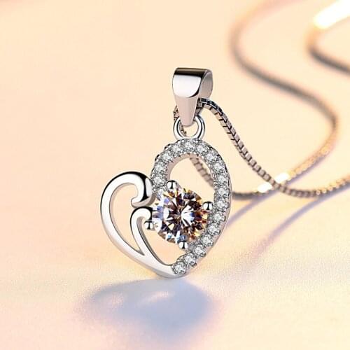 Real Pure 925 Sterling Silver Necklaces Jewelry Wholesale sterling-silver-jewelry Heart Pendant Necklaces for Women GTN068