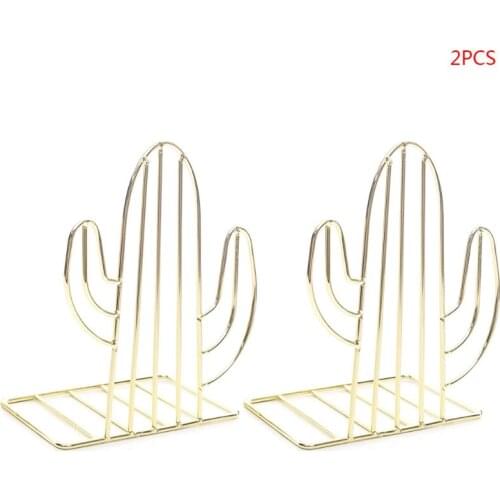 2PCS/Pair Creative Cactus Shaped Metal Bookends Book Support Stand Desk Organizer Storage Holder Shelf P9YA