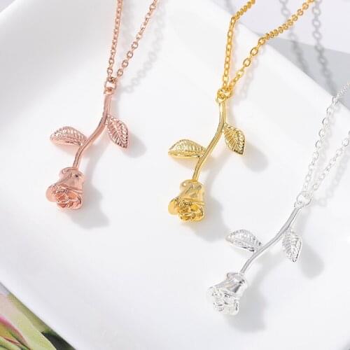 3 Colors Rose Flower Pendant Necklace Stainless Steel Floral Choker Necklaces For Women Gothic Collares Chain Jewelry Gifts