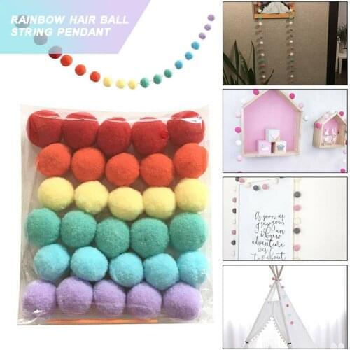 30pcs/pack Pom Pom Balls + 1pc Cotton Rope + 1pc Threading Needle For Wool Pompom Ball String Party Supplies