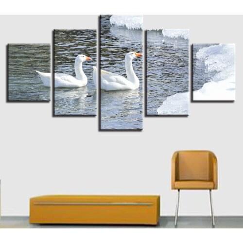 5 Pieces Wall Art Modern Home Decoration Swan Lake for Living Room Hd Print Frameless Canvas Painting Modular Pictures Poster