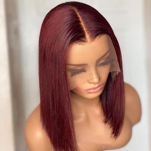 99J Burgundy Short BoB Wig Straight 13x4 Lace Front Human Hair Wigs Colored For Women Dark Red Lace Frontal Wig Pre Plucked Remy