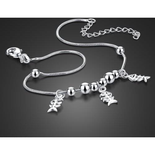 Personality 100% 925 sterling silver Anklets Fish bone pendant Barefoot Crochet Sandals Foot Jewelry Bracelets For Women