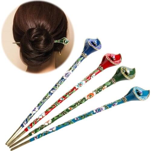 Women Metal Rhinestone Hair Chopsticks Hair Stick Hairpin Chignon Pin Handmade