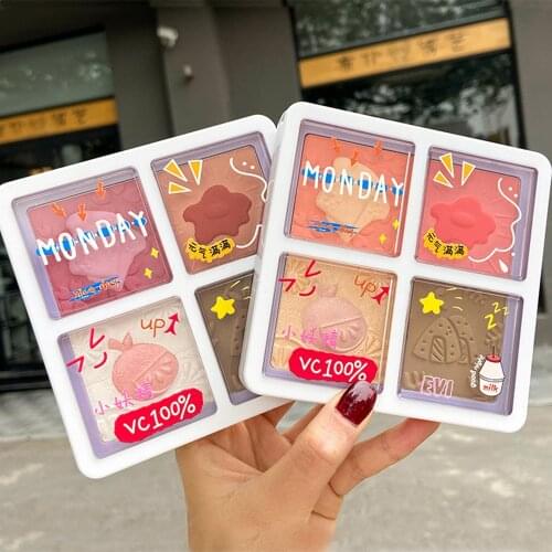 EVI Blush Palette Highlighter Contouring Palette Cute Makeup Face Brightening Trim All-in-one Disk Lasting Waterproof Bronzer