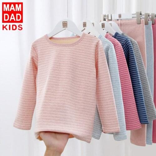 Toddler Kids Plus Velet Warm Underwear Sets Winter New Baby Boys Cotton Thicken Homewear Suit Striped Warm Pajama Set For Girls