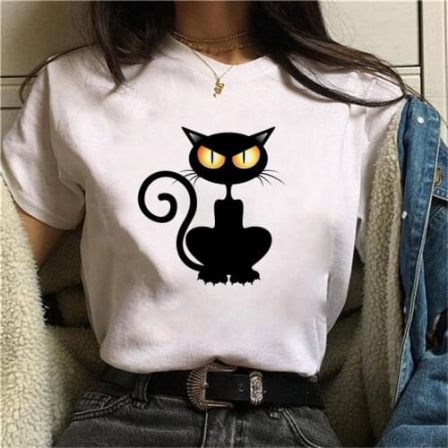 Summer Tee Shirt Femme Cartoon Kawaii Printed Tshirts Camiseta Mujer Streetwear Cat Graphic T shirt Women Funny T shirts